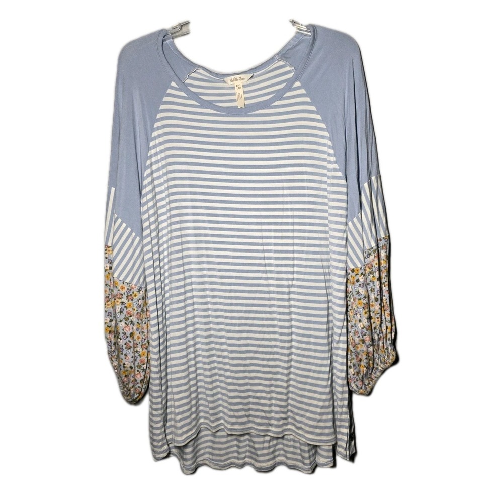 Matilda Jane Womens Size LargeHeart‎ to Heart Botanical Blue Floral Baseball Tee
